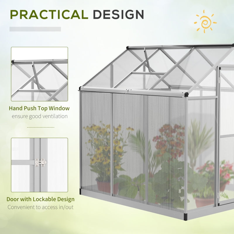 Outsunny 6x6ft Clear Polycarbonate Greenhouse Aluminium Frame Large Walk-In Garden Plants Grow