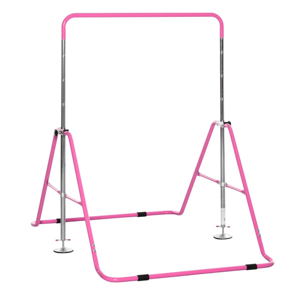 HOMCOM Gymnastics Bar for Kids, Folding Horizontal Bars with Adjustable Height, Training Bar with Triangle Base, Pink