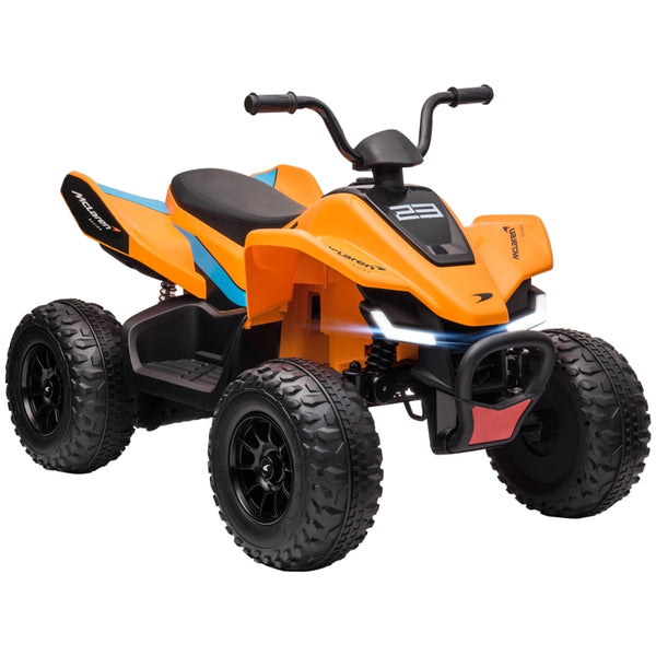 HOMCOM Mclaren Licensed 12V Quad Bike with Slow Start, Music, Headlights, MP3 Slot, Suspension Wheels, for 3-8 Years - Orange