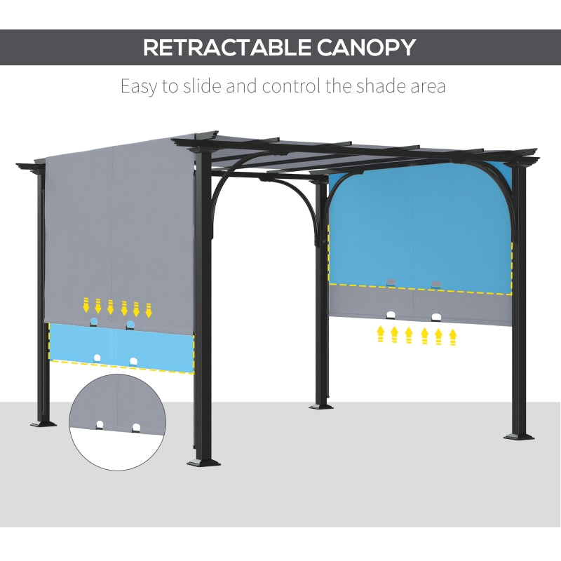 Outsunny 3 x 3(m) Garden Pergola, Outdoor Retractable Pergola Gazebo with Adjustable Canopy, Sun Shade Patio Canopy Shelter, Grey