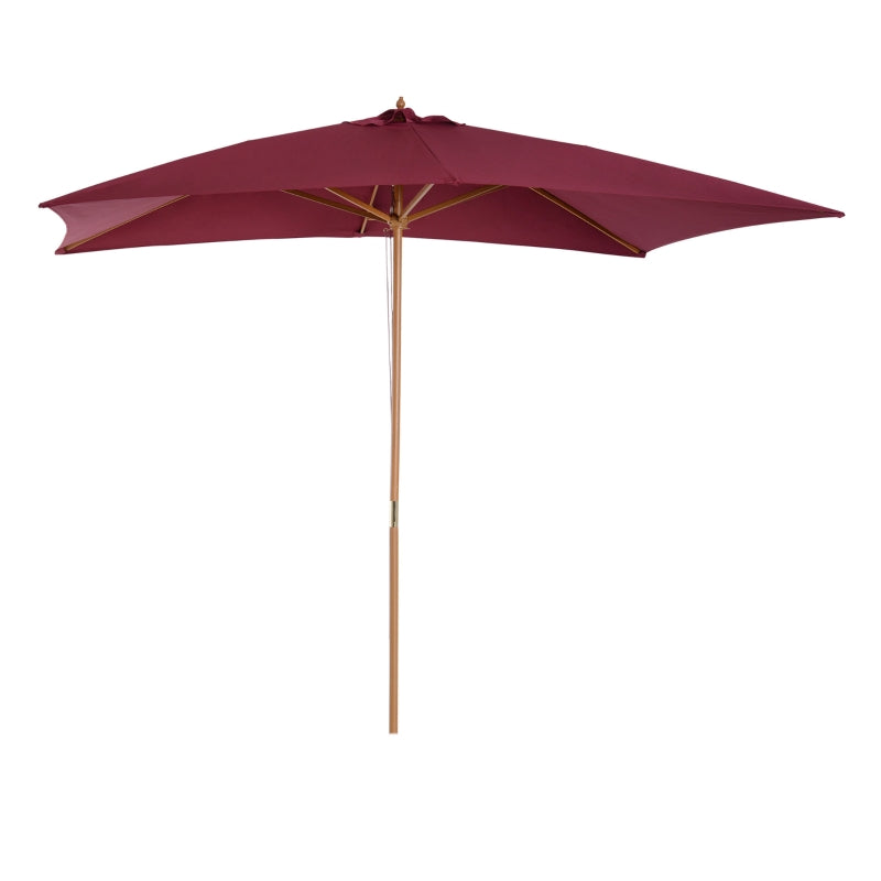 Outsunny 3m x 2m Wood Wooden Garden Parasol Sun Shade Patio Outdoor Umbrella Canopy New (Wine Red)