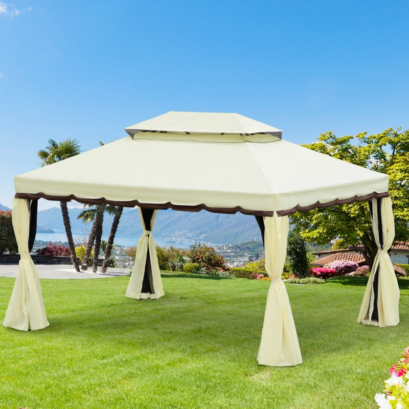 Outsunny 3 x 4 m Aluminium Metal Gazebo Marquee Canopy Pavilion Patio Garden Party Tent Shelter with Nets and Sidewalls - Cream White