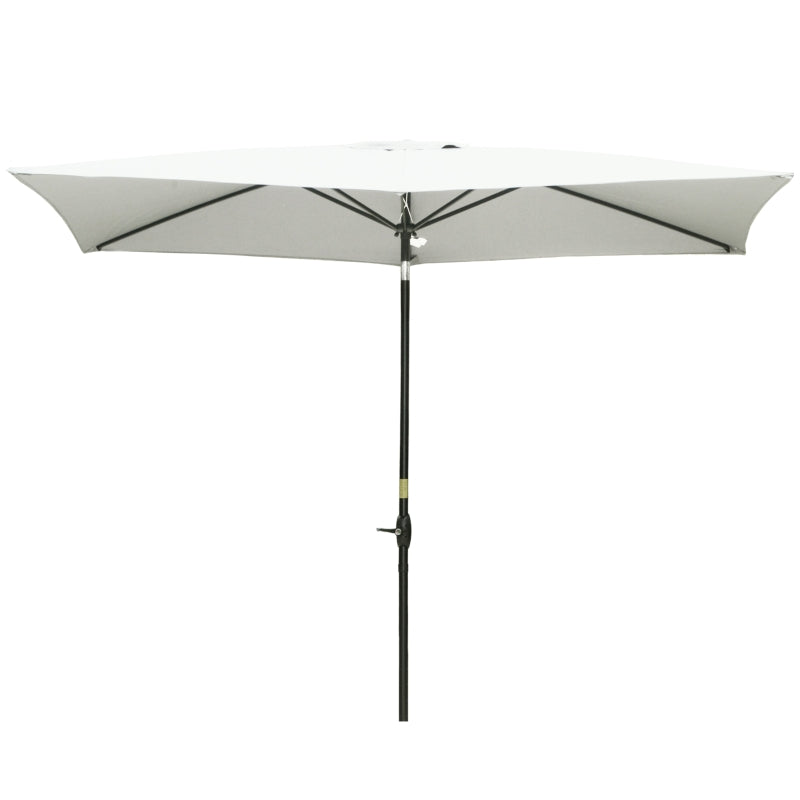 Outsunny 2 x 3m Garden Parasol Umbrella, Rectangular Market Umbrella Patio, Outdoor Table Umbrellas with Crank & Push Button Tilt, Cream White