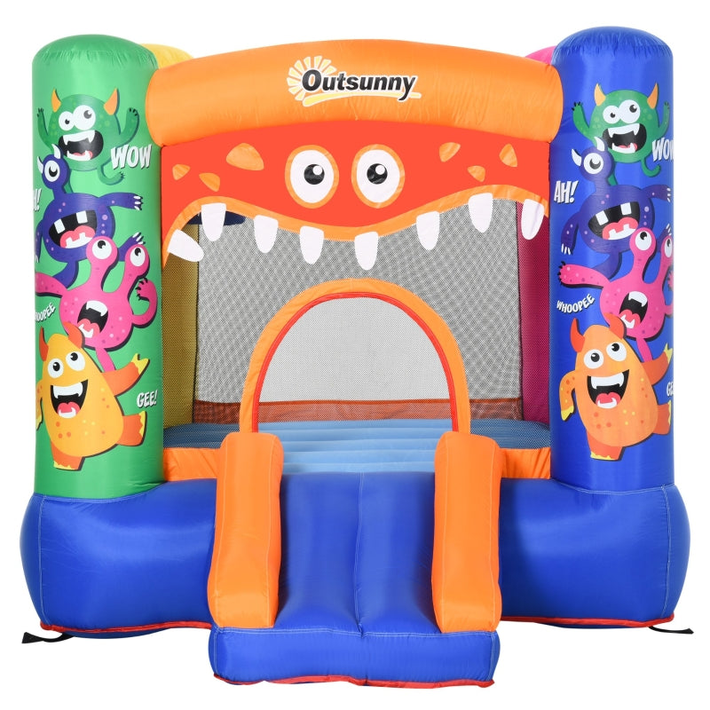 Outsunny Kids Bounce Castle House Inflatable Trampoline Slide Basket with Blower for Kids Age 3-8 Monster Design 2.5 x 1.8 x 1.75m Multi-color