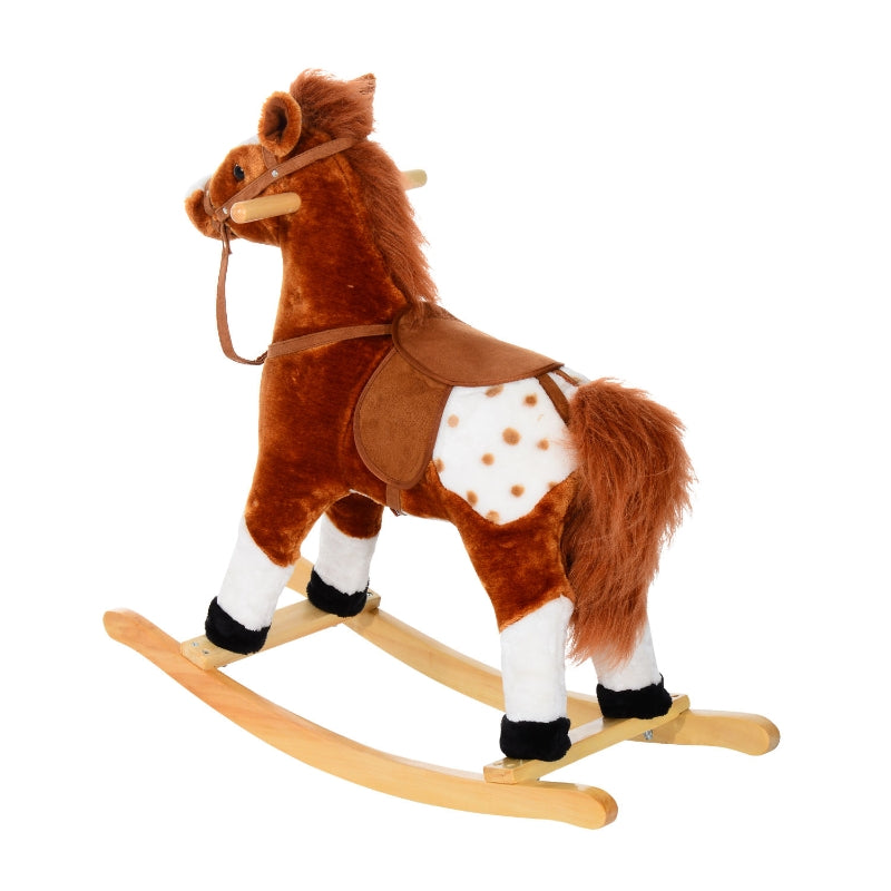 HOMCOM Wooden Rocking Horse with Sound Handle Grip Traditional Toy Fun Gift Brown