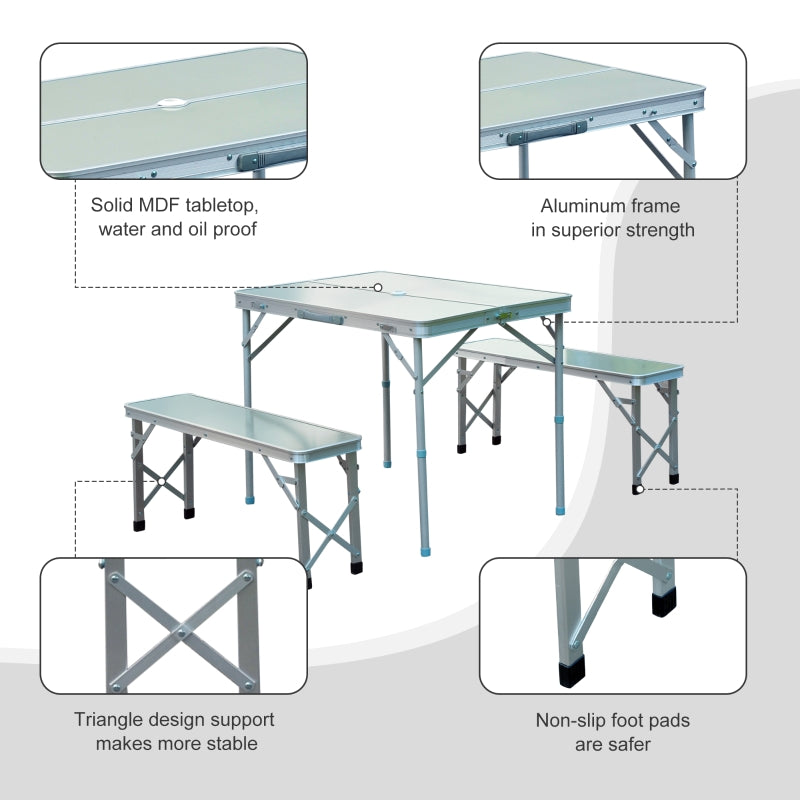 Outsunny 3pc Folding Picnic Table Bench Set Foldable Portable Outdoor Stools Garden BBQ Patio Party Camping Aluminum