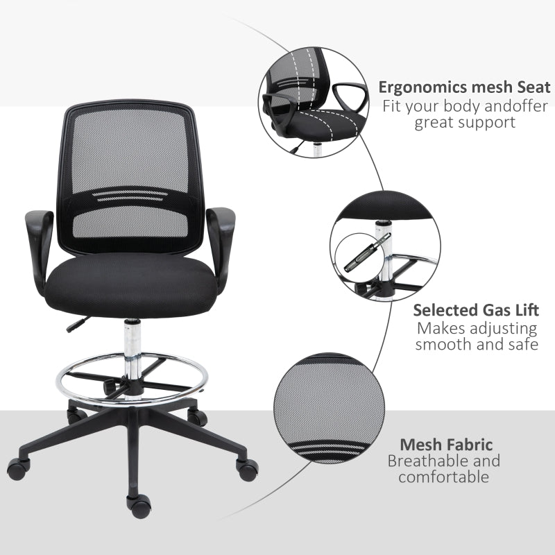 Vinsetto Ergonomic Mesh Back Drafting Chair Tall Office Chair with Adjustable Height and Footrest 360° Swivel