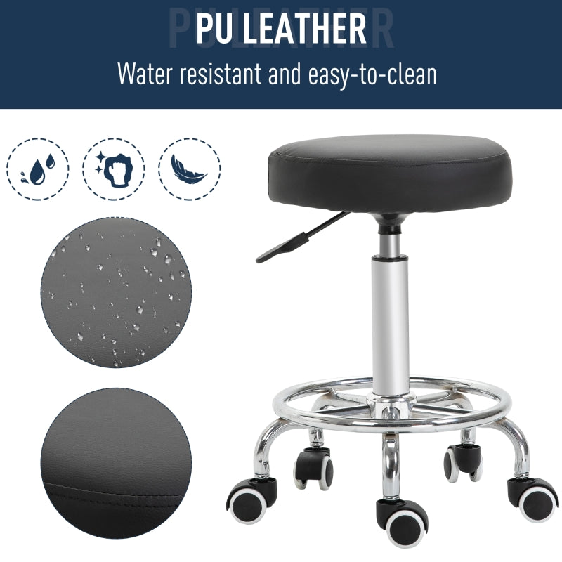 HOMCOM PU Leather Height Adjustable Swivel Salon Stool Black