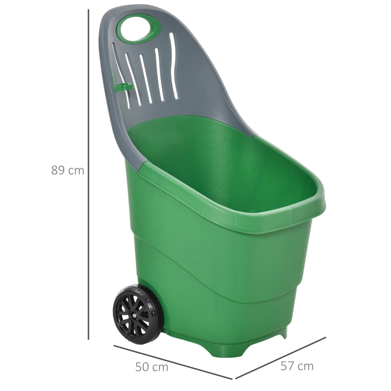 Outsunny Multi Purpose Garden Cart Barrow with Handle Wheels for Snow Fallen Leaves Cleaning, Lightweight, Easy to Move, with Clip for Broomstick, 60L