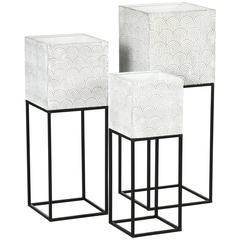 HOMCOM Metal Plant Stand Set of 3 with Legs, Decorative Square Planters with Stands Flower Pot Holders for Living Room, Bedroom