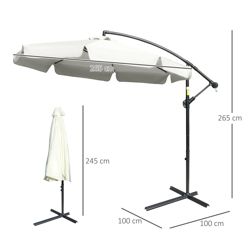 Outsunny 2.7m Banana Parasol Cantilever Umbrella with Crank Handle and Cross Base for Outdoor, Hanging Sun Shade, Cream White