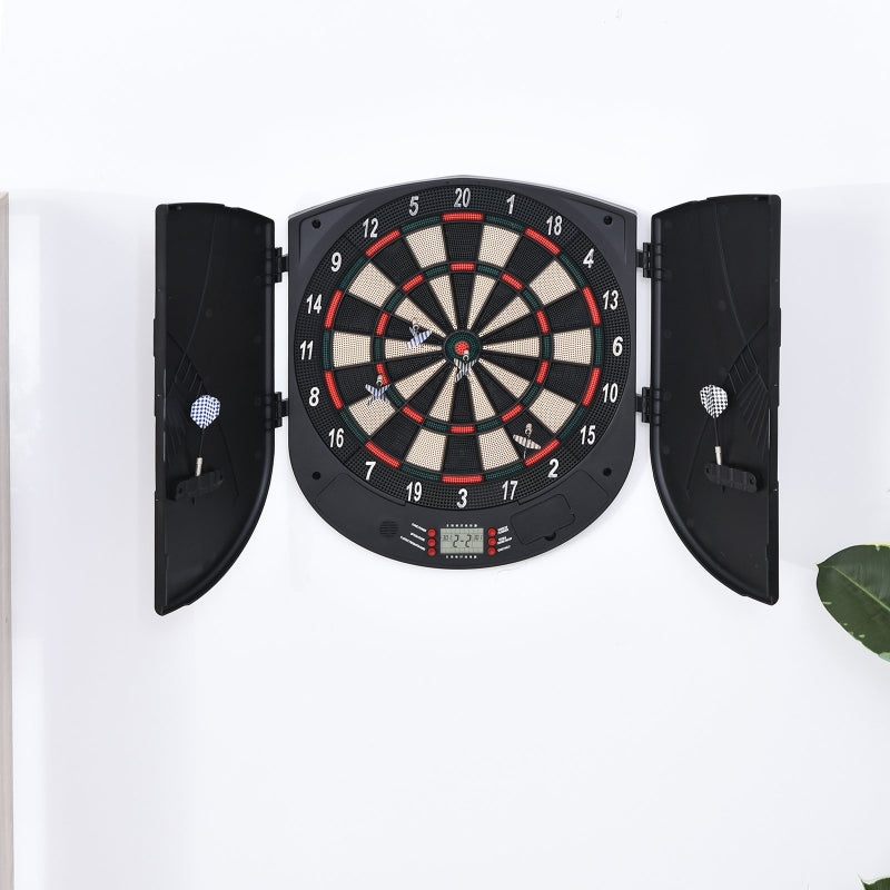 HOMCOM  Electronic Dartboard Set 26 Games and 185 Variations with 6 Darts and Cabinet to Stroage Multi-Game Option Ready-to-Play