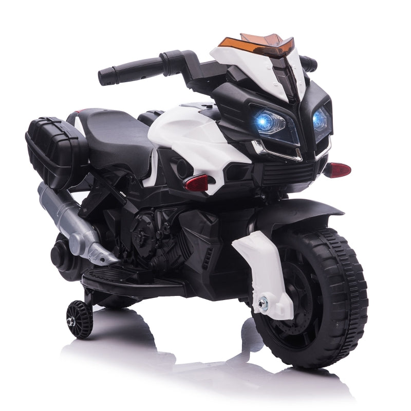 HOMCOM Kids Electric Pedal Motorcycle Ride-On Toy Battery Powered Rechargeable 6V Realistic Sounds 3 km/h Max Speed for Girls Boy 18 - 48 months White