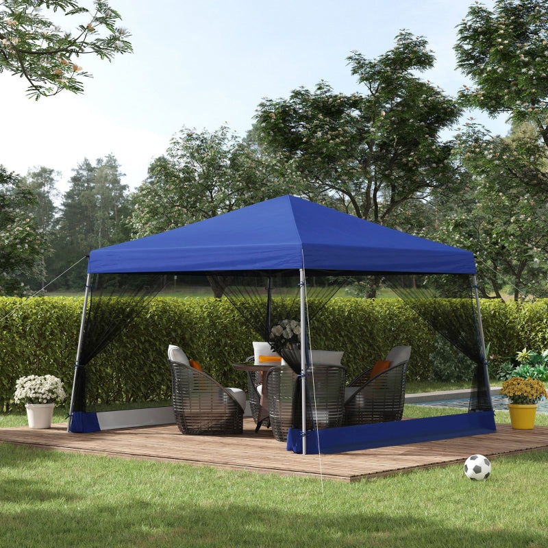 Outsunny 3.6 x 3.6m Outdoor Garden Pop-up Gazebo Canopy Tent Sun Shade Event Shelter Folding with Mesh Screen Side Walls  - Blue