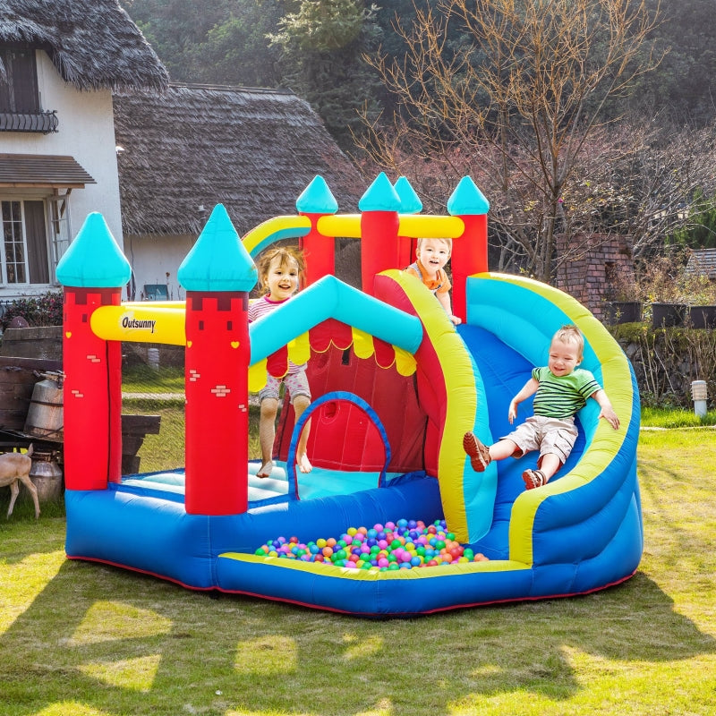 Outsunny 4 in 1 Kids Bounce Castle Large Inflatable House Trampoline Slide Water Pool Climbing Wall for Kids Age 3-8, 2.9 x 2.7 x 2.3m