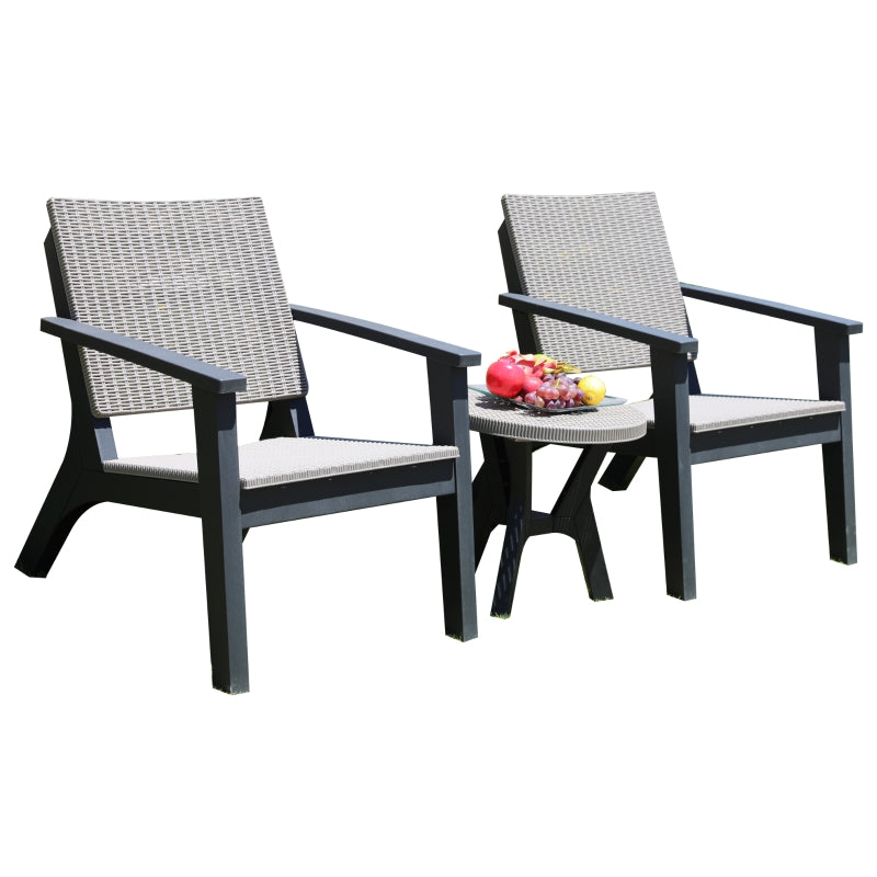 Outsunny 3 Pieces PP Rattan Coffee Set Bistro Furniture Arm Chair Table Set for Patio Porch