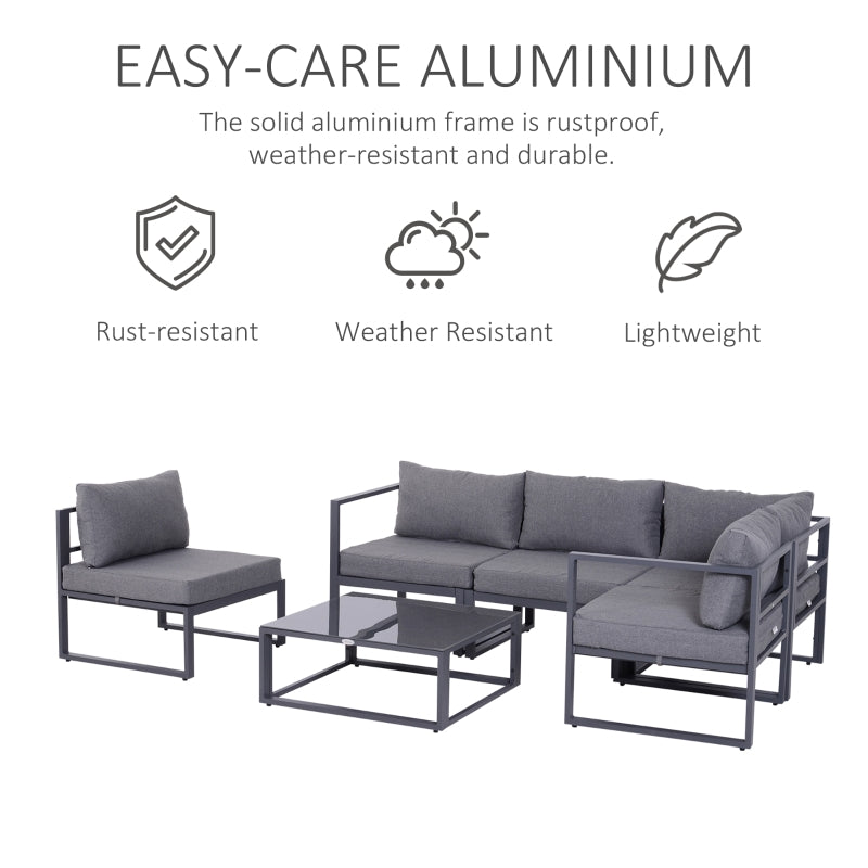 Outsunny 6Pcs Outdoor Sectional Sofa Set Conversation Aluminum Frame w/ Cushion