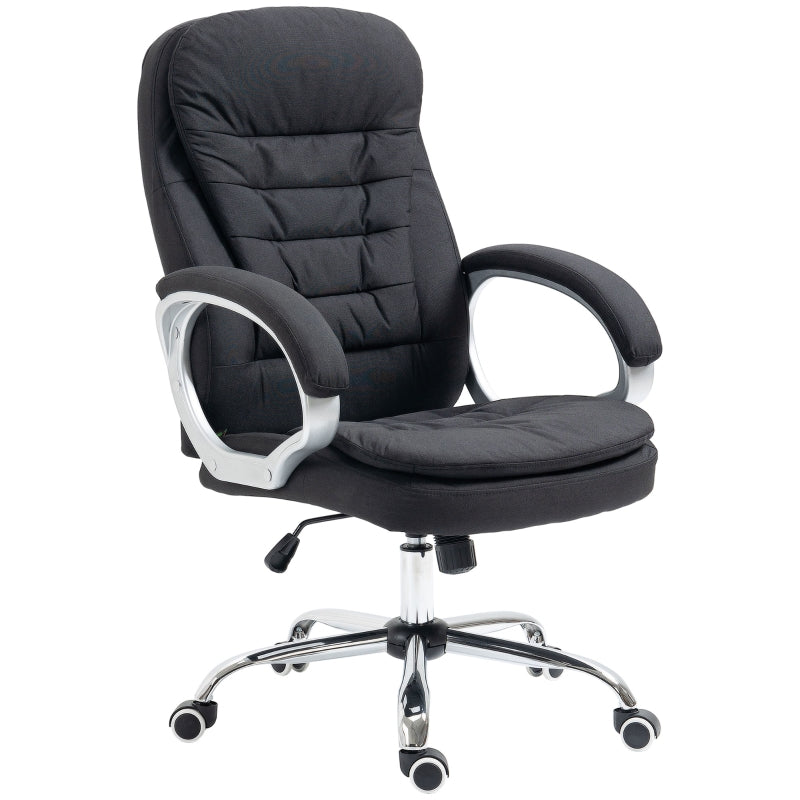 Vinsetto Ergonomic Office Chair Task Chair for Home with Arm, Swivel Wheels, Linen Fabric, Black