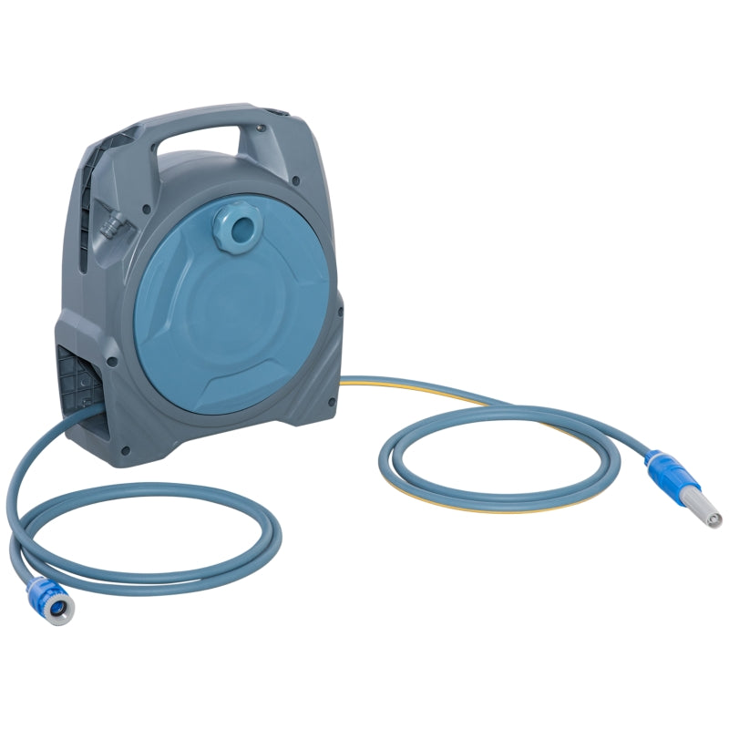 Outsunny Garden Hose Reel Retractable Hose Reel with 10m + 10m Hose and Simple Manual Rewind, Compact and Lightweight