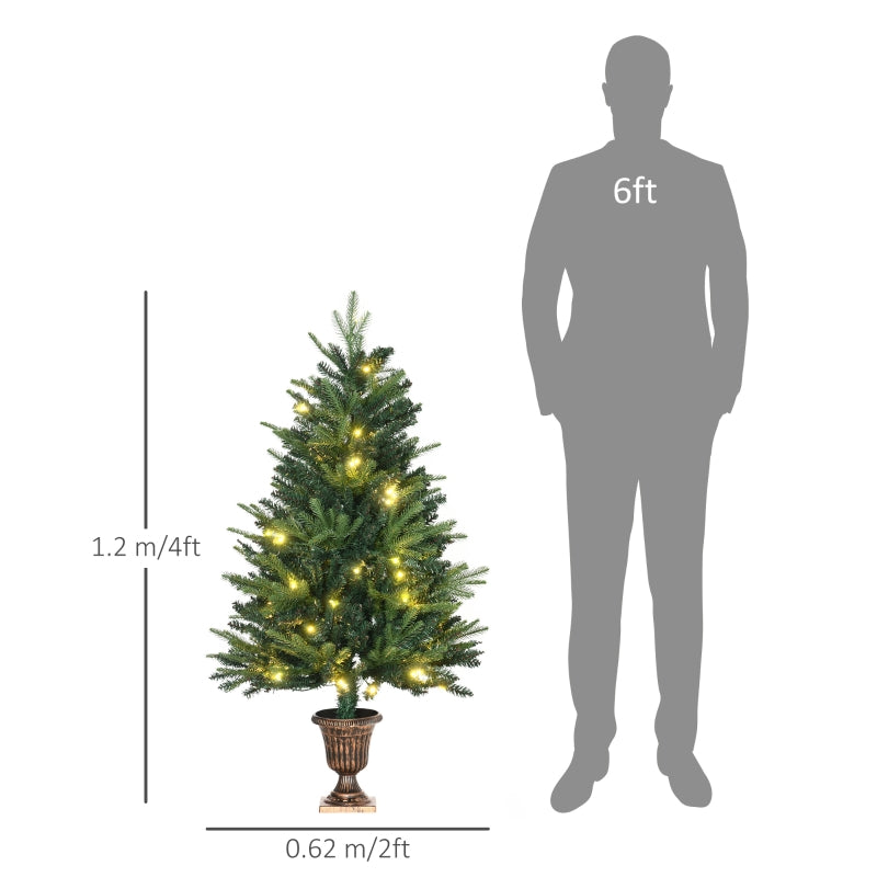 HOMCOM 1.2m Prelit Christmas Tree Artificial Tree Spruce Tree, Plastic Stand-Green