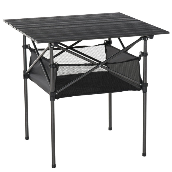 Folding Camping Table with Mesh Storage Bag Lightweight Aluminum Picnic Desk,Roll Up Tabletop with Carring Bag by Outsunny