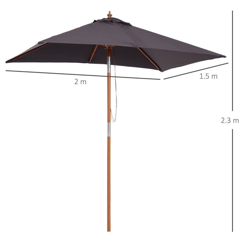 Outsunny 2m x 1.5m Tilt Mechanism Bamboo Wooden Frame Parasol Deep Grey