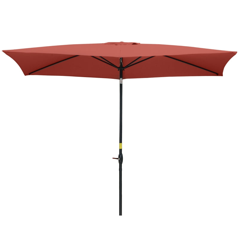 Outsunny 2 x 3(m) Garden Parasols Umbrellas Rectangular Patio Market Umbrella Outdoor Sun Shade w/ Crank & Push Button Tilt, Aluminium Pole, Wine Red