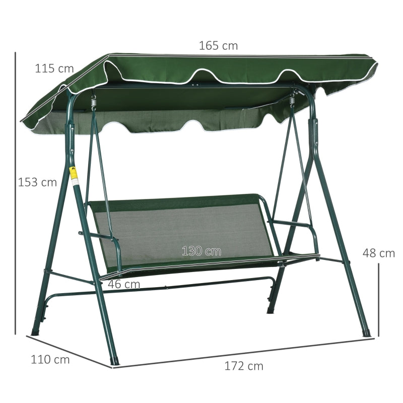 Outsunny 3 Seater Garden Swing Chair W/ Adjustable Canopy, Garden Swing Seat with Steel Frame, Padded Seat, Green