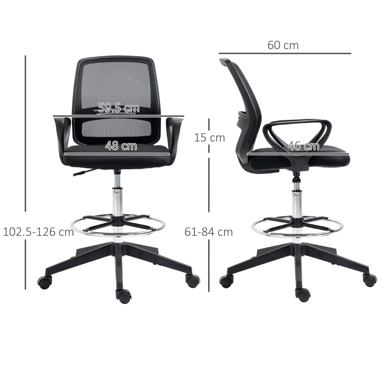 Vinsetto Ergonomic Mesh Back Drafting Chair Tall Office Chair with Adjustable Height and Footrest 360° Swivel