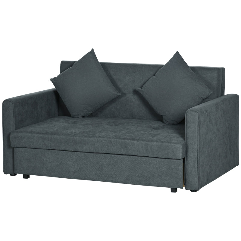 HOMCOM 2 Seater Sofa Bed, Convertible Bed Settee, Modern Fabric Loveseat Sofa Couch w/ 2 Cushions, Hidden Storage for Guest Room, Dark Grey