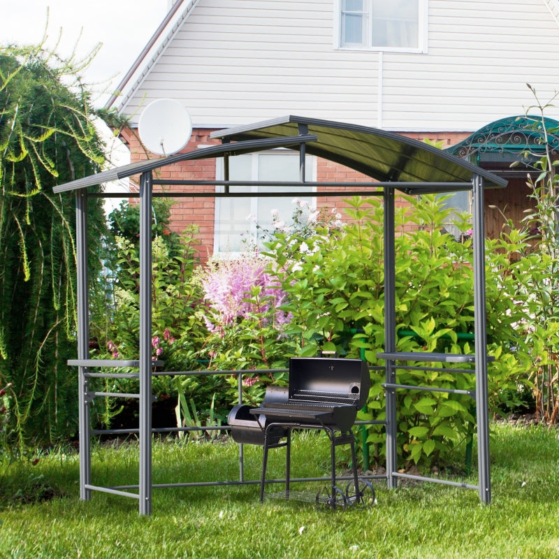 Outsunny 2.4 x 1.5m Grill Gazebo Outdoor BBQ Gazebo Canopy with Side Shelves Hanging Poles Great Ventilation PC Board