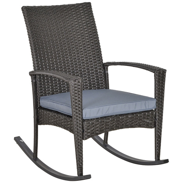 Outsunny PE Rattan Outdoor Garden Rocking Chair w/ Cushion Grey