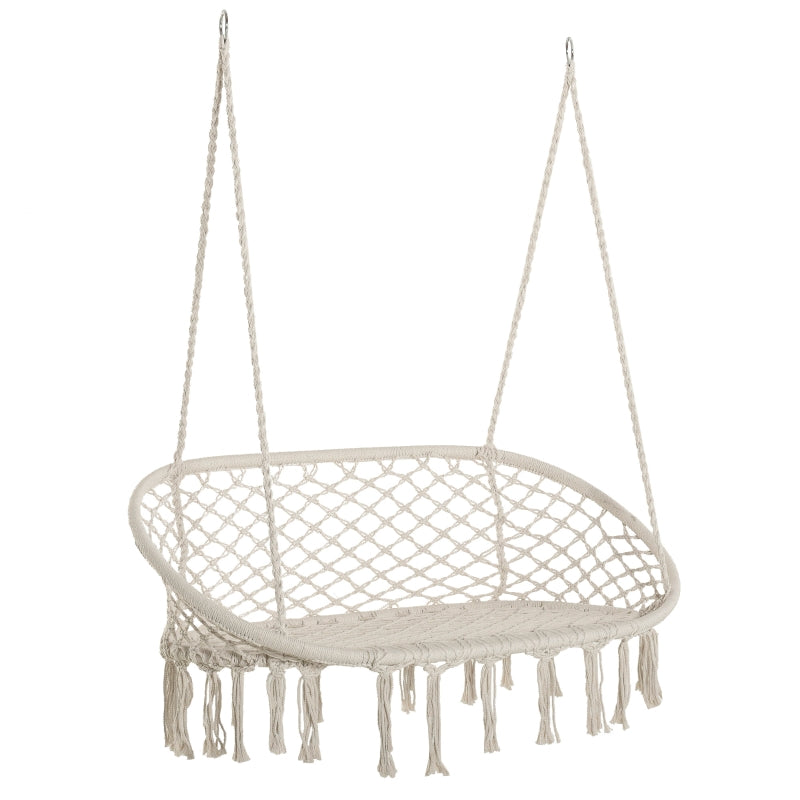 Outsunny Hanging Hammock Chair Cotton Rope Porch Swing with Metal Frame, Large Macrame Seat for Patio, Garden, Bedroom, Living Room, Cream White