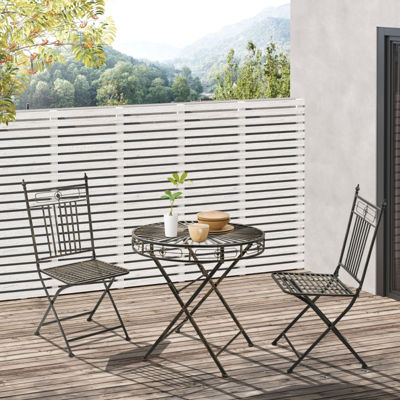 Outsunny 3 Piece Garden Outdoor Bistro Set with 2 Folding Chairs and 1 Folding Round Table, Metal Frame for Lawn, Backyard and Porch, Bronze