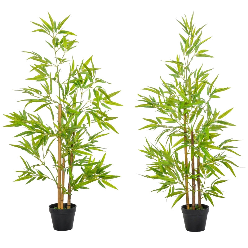 Outsunny Artificial Tree, Set of 2 Artificial Bamboo Trees Decorative Plant with Nursery Pot for Indoor Outdoor Décor, 120cm