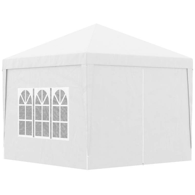 Outsunny 3 x 3m Pop Up Gazebo, Wedding Party Canopy Tent Marquee with Carry Bag and Windows, White