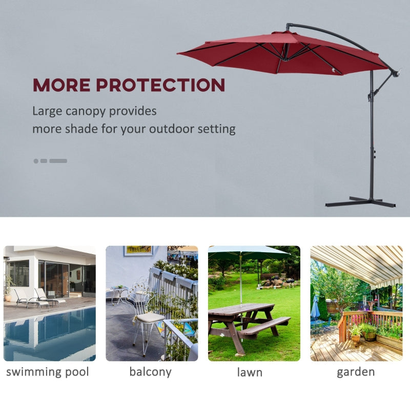 Outsunny 3 meter Cantilever Umbrella Garden Banana Parasol Patio Hanging Sun Shade Wine Red