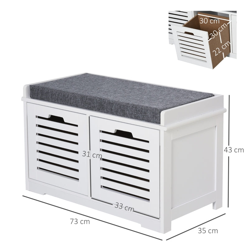 HOMCOM MDF Entryway 2-Drawer Shoe Bench White/Grey