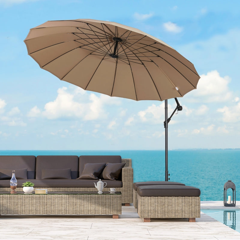 Outsunny 3(m) Cantilever Shanghai Parasol Garden Hanging Banana Sun Umbrella with Crank Handle, 18 Sturdy Ribs and Cross Base, Beige