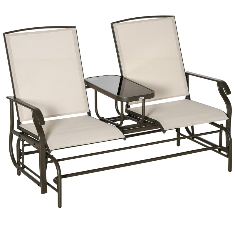 Outsunny Metal Double Swing Chair Glider Rocking Chair Seat Outdoor Seater Garden Furniture Patio Porch With Table