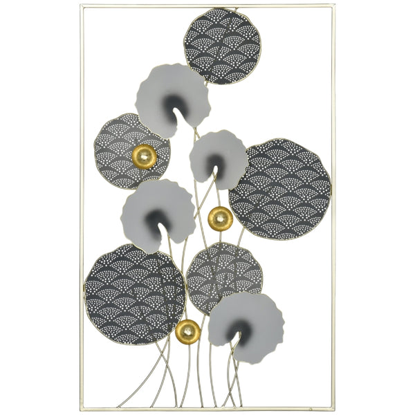 HOMCOM 3D Metal Wall Art Modern Lotus Leaves Hanging Wall Sculpture Home Decor for Living Room Bedroom Dining Room, Grey Gold