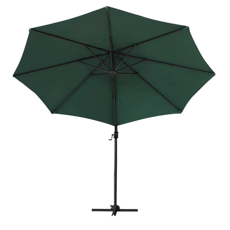 Outsunny 3m Patio Offset Roma Parasol Cantilever Hanging Sun Shade Canopy Shelter 360° Rotation with Cross Base - Green