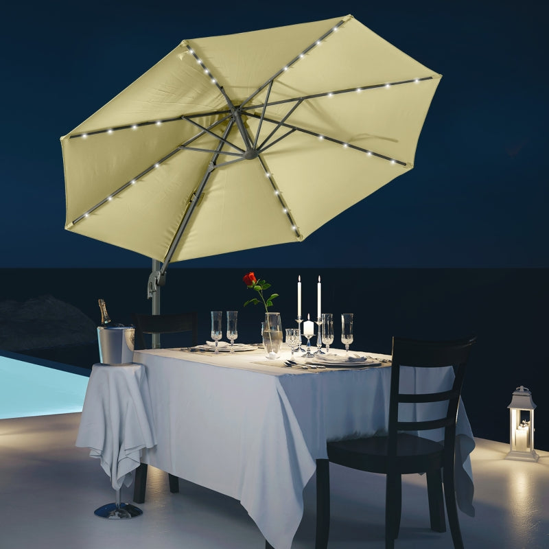 Outsunny 3 meter Patio Offset Roma Parasol Garden Umbrella Cantilever Hanging Sun Shade Canopy Shelter 360° Rotation with Cross Base, Beige