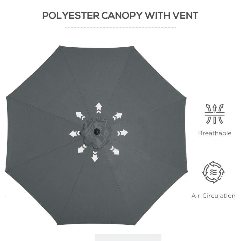 Outsunny 3(m) Tilting Parasol Garden Umbrellas, Outdoor Sun Shade with 8 Ribs, Tilt and Crank Handle for Balcony, Bench, Garden, Dark Grey