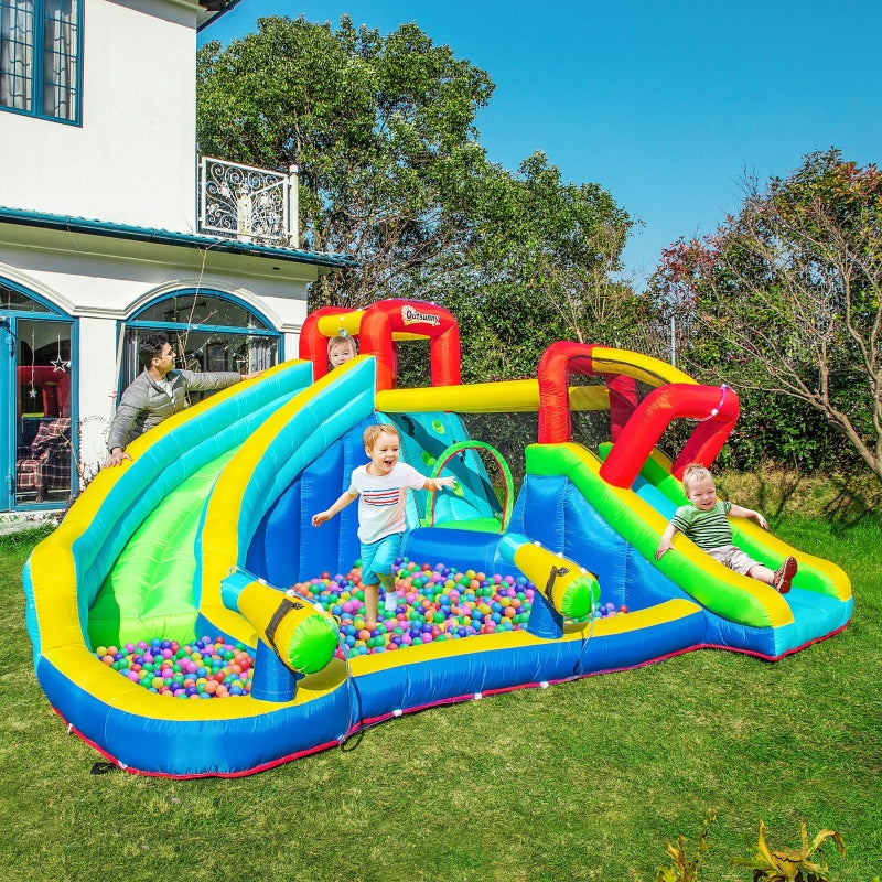 Outsunny 5 in 1 Kids Bounce Castle Extra Large Inflatable House Trampoline Slide Water Pool Water Gun Climbing Wall for Kids Age 3-8, 3.85x3.65x2m