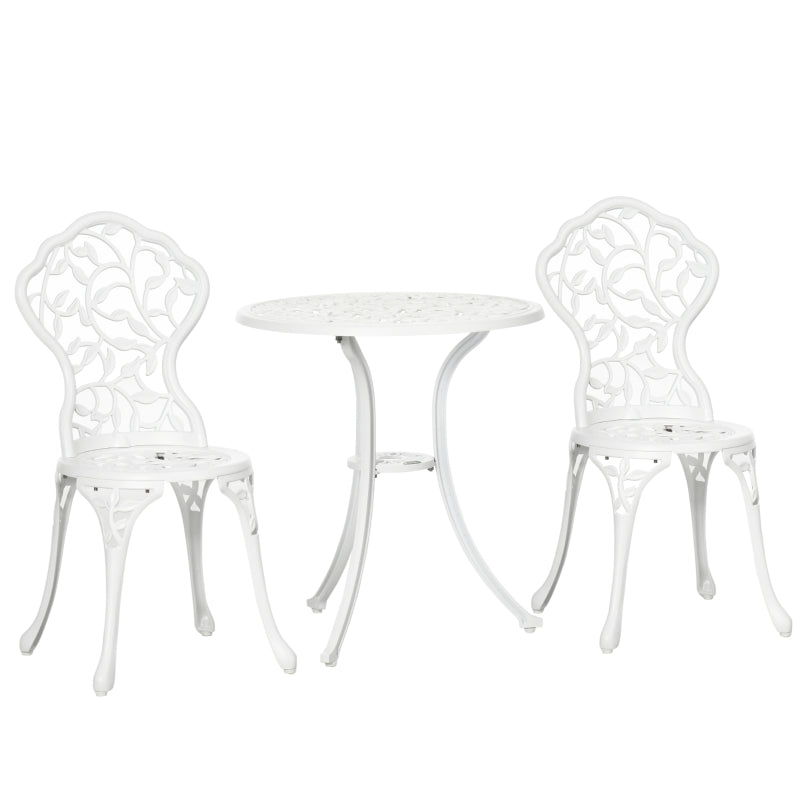 Outsunny 3 Pcs Aluminium Bistro Set Garden Furniture Dining Table Chairs Antique Outdoor Seat Patio Seater White