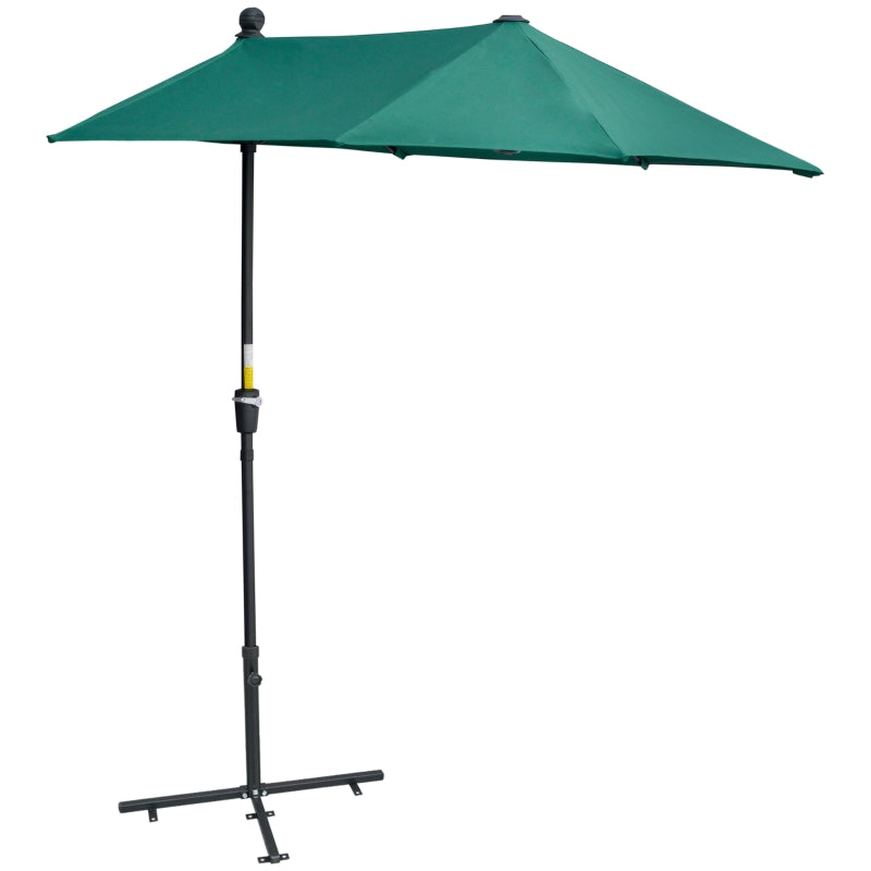 Outsunny 2m Half Parasol Market Umbrella Garden Balcony Parasol with Crank Handle, Cross Base, Double-Sided Canopy, Dark Green