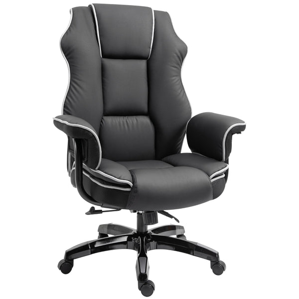 Vinsetto Piped PU Leather Padded High-Back Computer Office Gaming Chair Swivel Desk Seat Ergonomic Recliner w/ Armrests Adjustable Seat Height Black