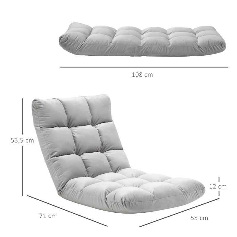 HOMCOM Folding Lazy Floor Sofa Chair Lounge Seat Gaming Couch Bed for Living Room, Home Office, Balcony, Grey