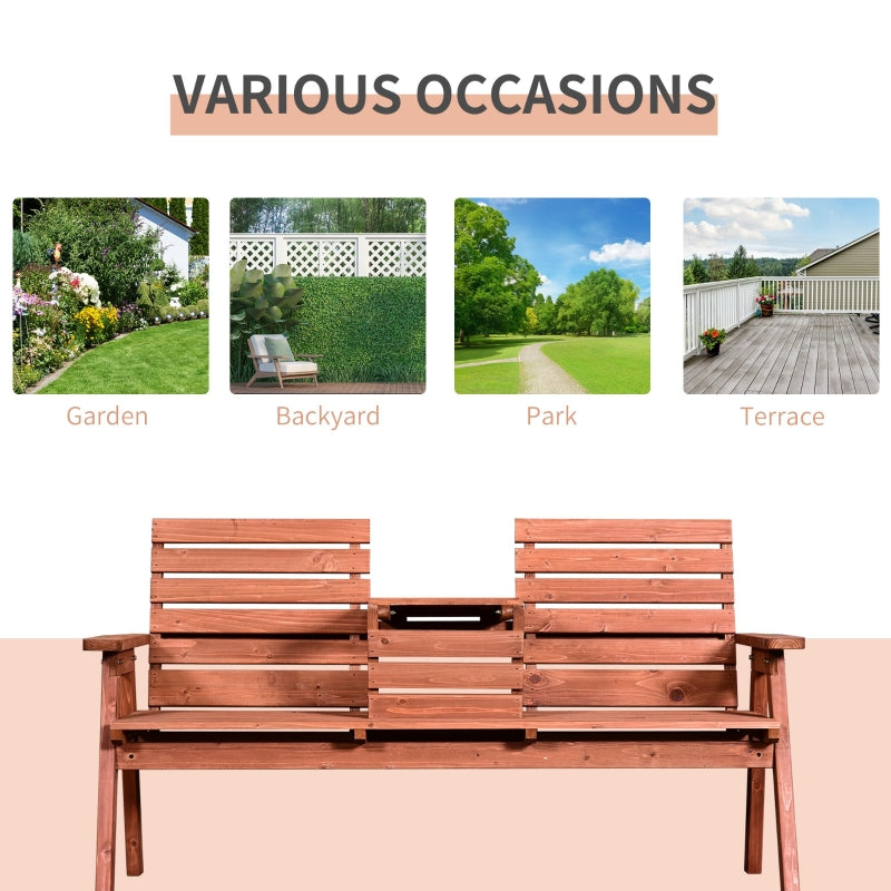 Outsunny Garden Wooden Convertible 2-3 Seater Bench or Companion Chair Loveseat Patio Partner Bench with Middle Table